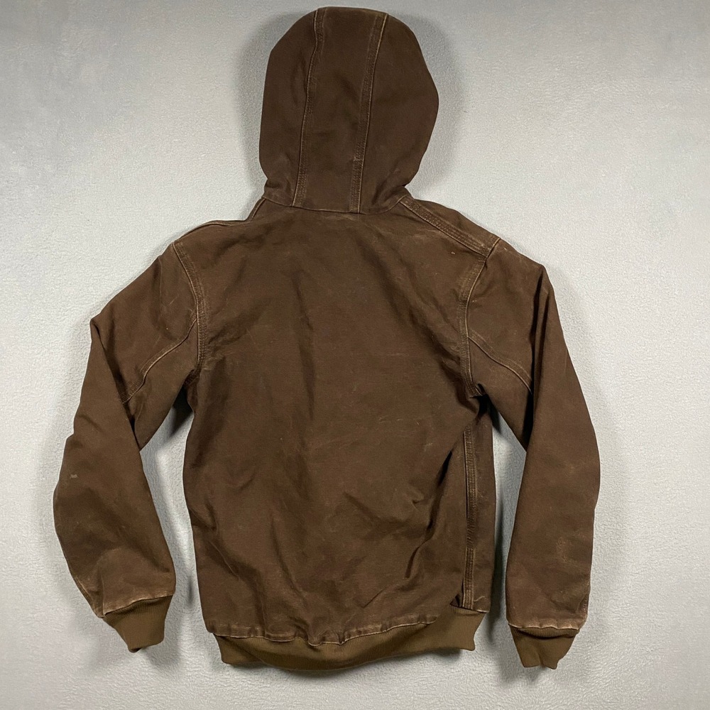 Carhartt Active Jacket Youth XL Brown Canvas Fleece Lined Hooded YYJ159 DKB - Picture 2 of 6